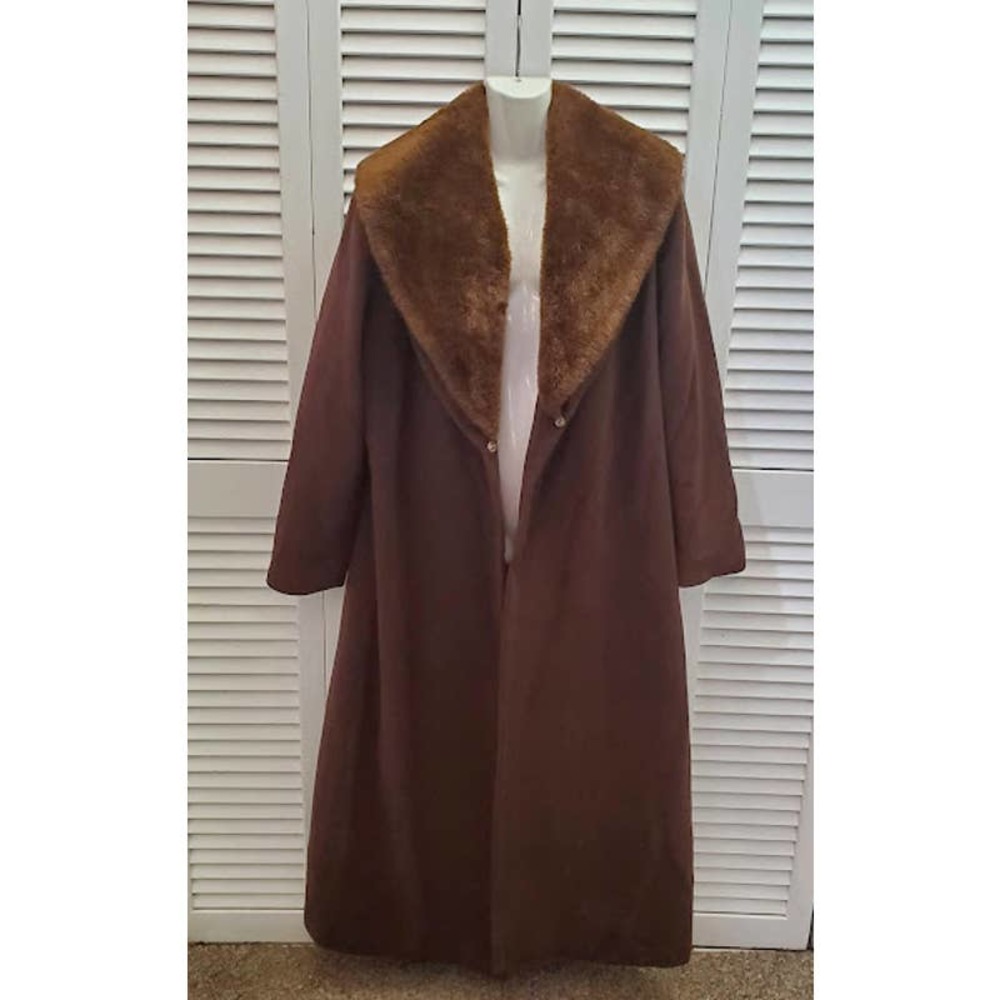 Vintage 90s Spiegal Virgin Brown Wool Cape Collar Long Overcoat Womens 12 Jacket